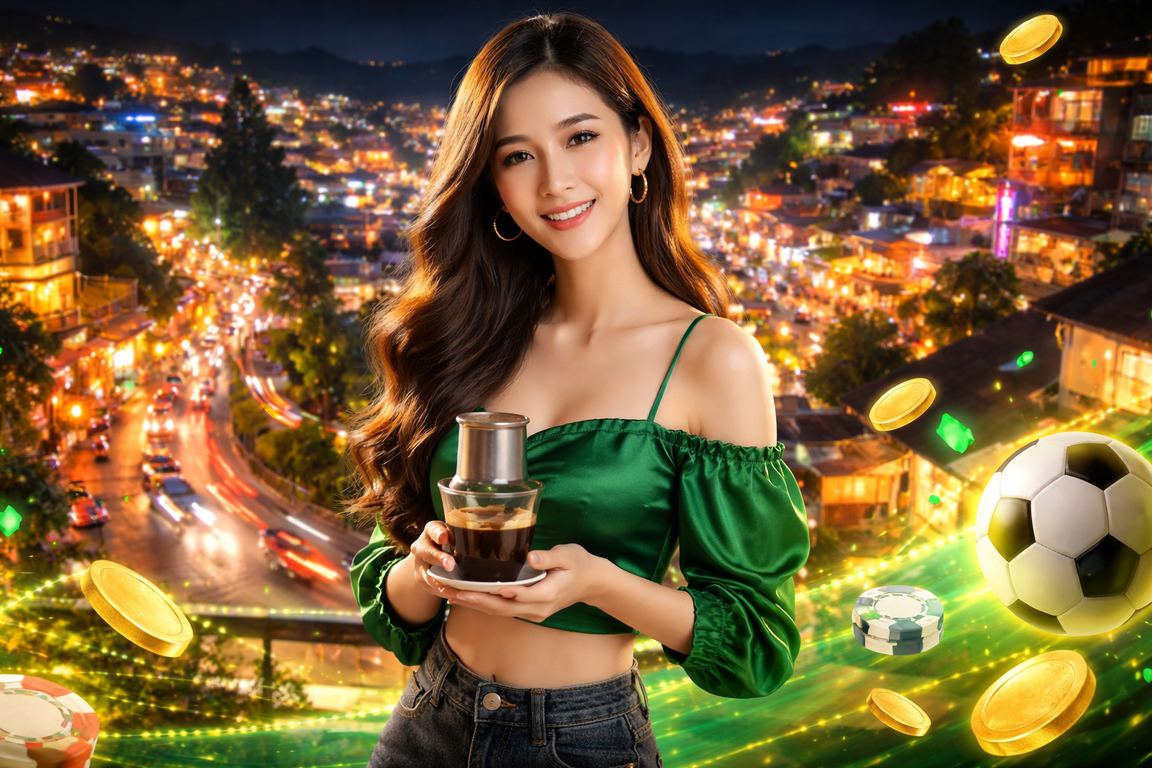 Người dùng tại Đà Lạt thư giãn với cà phê và nhận cashback bonus khi chơi trực tuyến