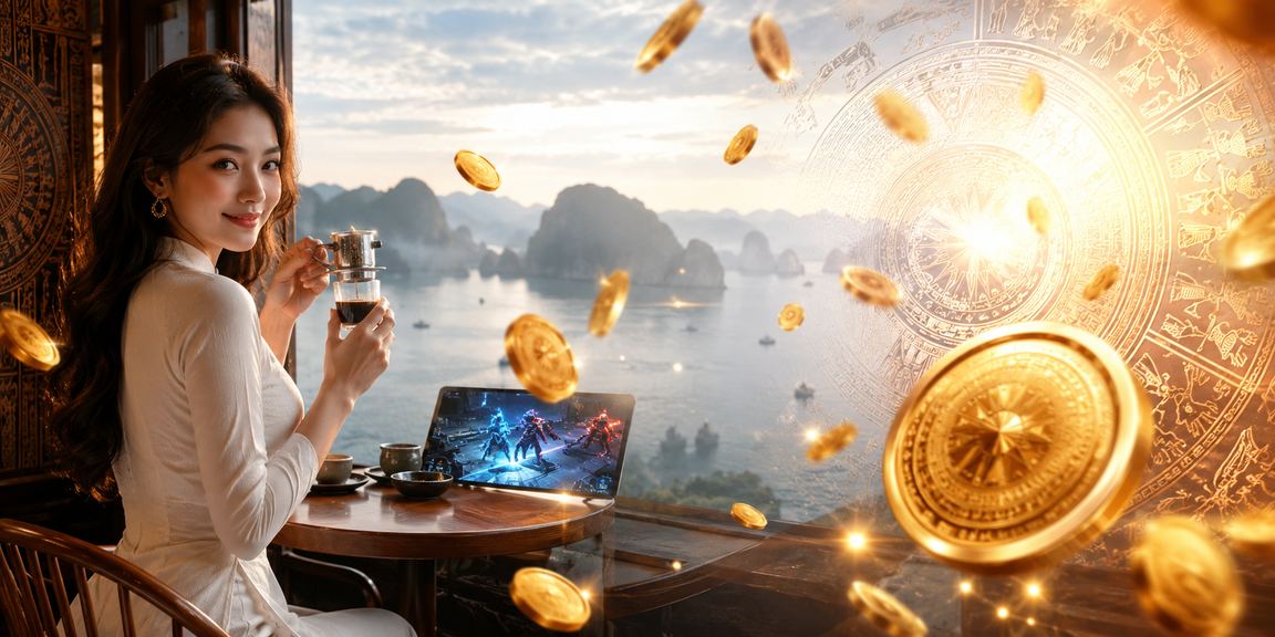 Người dùng tại Hạ Long trải nghiệm cá cược esports trên điện thoại di động bên tách cà phê